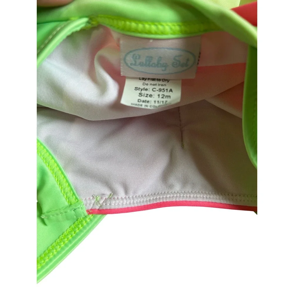Lullaby Set Baby‎ Girls Pink Lime Green Skirted One Piece Swimsuit Snap Bot 12M